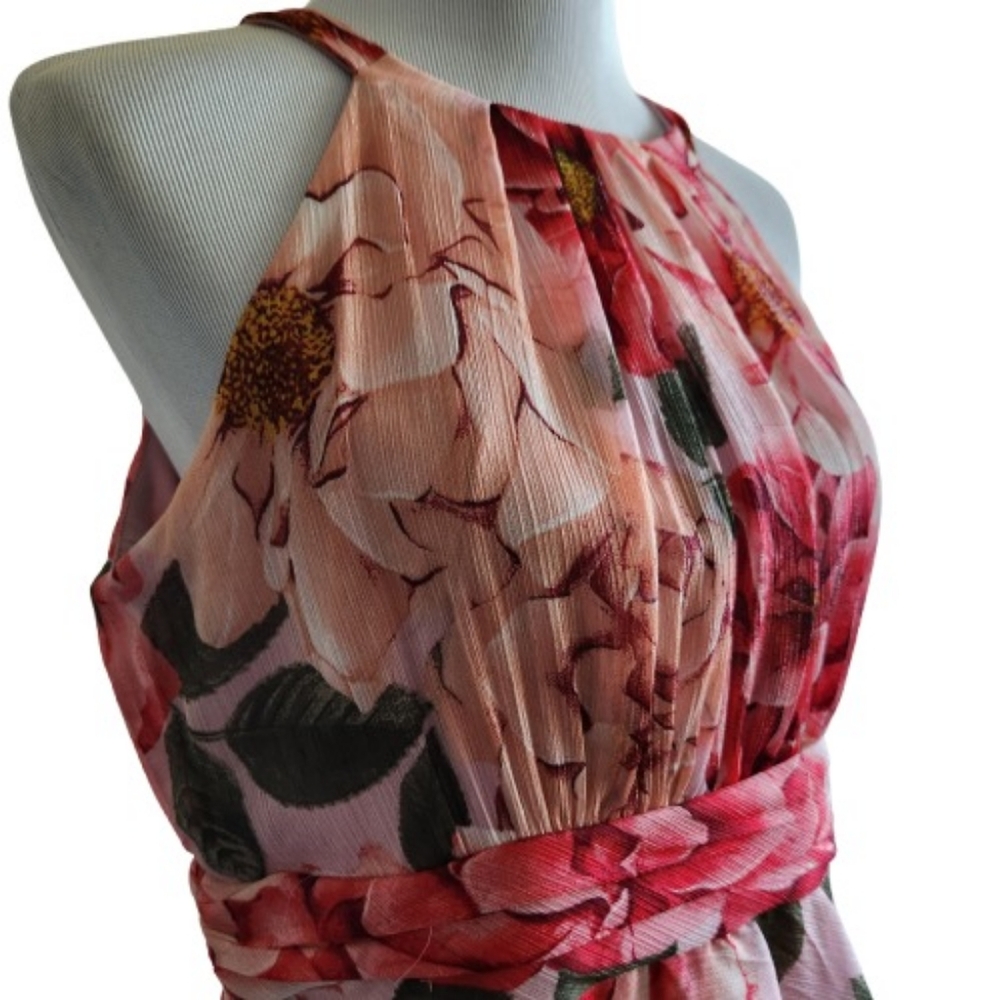 🆕️⬇️R & M Richards Floral Chiffon Gown With Halter Neckline And Ruffled Skirt - Picture 5 of 16